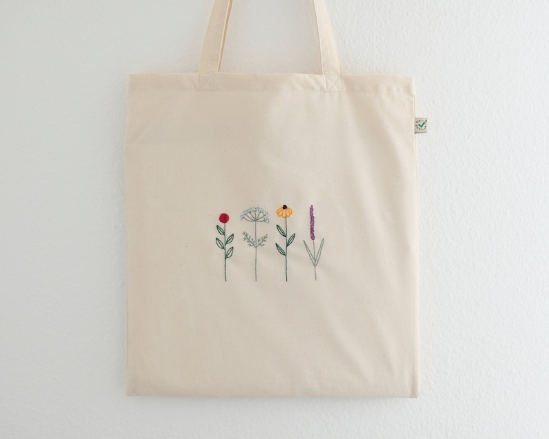 Hand embroidered flower tote bag, eco friendly tote bag for shopping Flowers