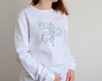 Camisa de manga larga bordada a mano, camiseta de manga larga unisex ecológica