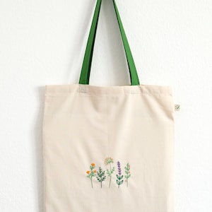 Bolso tote de flores bordado a mano, bolso de compras floral imagen 5