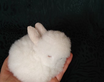 Alpaca Fur Hand-Made Little White Bunny Rabbit Toy