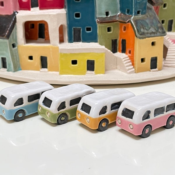 Miniature Ceramic Campervans / Caravanette / Bus / Minibus - Various Colour Campers Blue, Light Orange, Pink, Green - Handmade by Penny