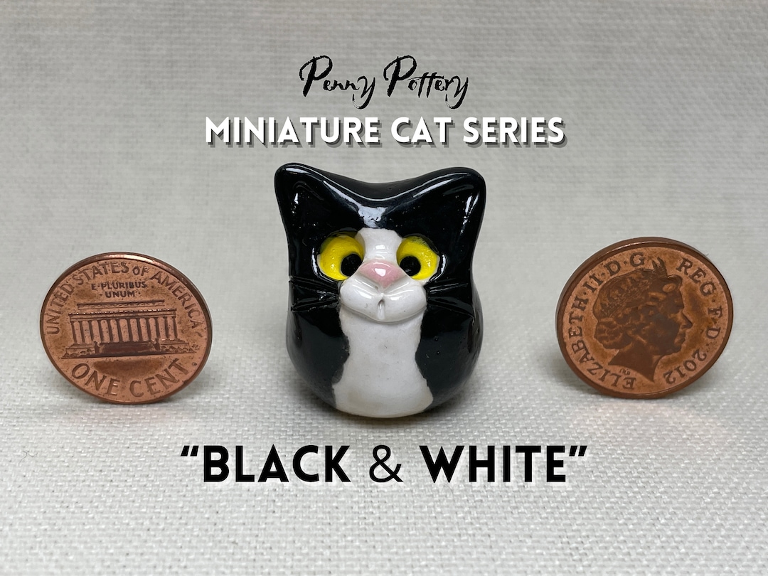 Miniature Ceramic Black & White (+black) Cats. Cute Furry Characters ...