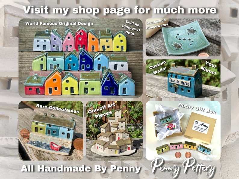 Miniature Ceramic Rainbow Row 4 House Cobblestone Street. Designer Artwork by Penny Howarth. Limited Edition Collectable Pottery Homes image 10