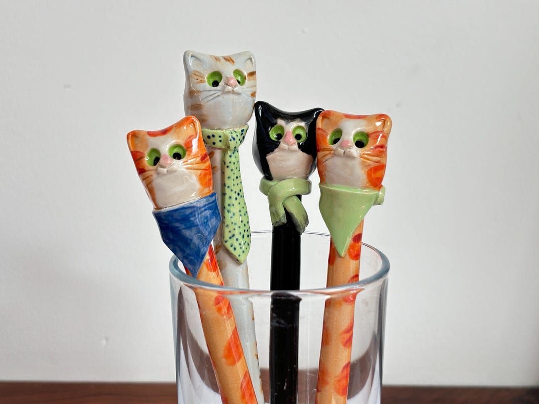 Handmade Ceramic Cat Drink Stirrers – Playful Feline Pottery Spoon ...
