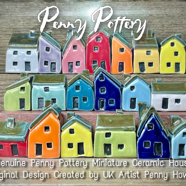 Keramische miniatuurhuisjes worden per stuk verkocht. Verschillende glazuurkleuren. Op maat gemaakte singles, uniek, handgemaakt door verzamelde Britse kunstenaar Penny Howarth