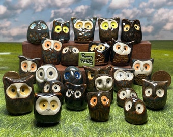 Miniature Ceramic Owls. Limited edition bird characters sold individually. Handmade by collected UK artist Penny Howarth