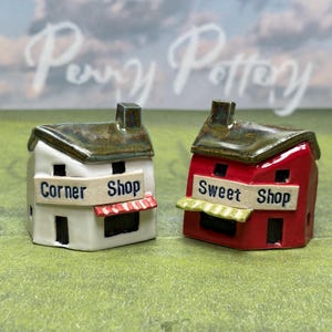 Miniature Ceramic Village Shops & Sweet Candy Stores. Limited Edition Collectables. Cute Handcrafted Mini Artworks by Penny Howarth