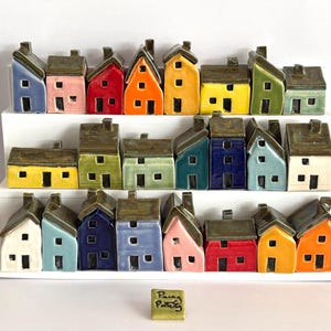Miniature Ceramic Houses sold individually. Colourful, bespoke, unique. Handmade by collected UK Artist Penny Howarth