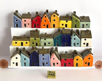 Miniature Ceramic Houses sold individually. Colourful, bespoke, unique. Handmade by collected UK Artist Penny Howarth