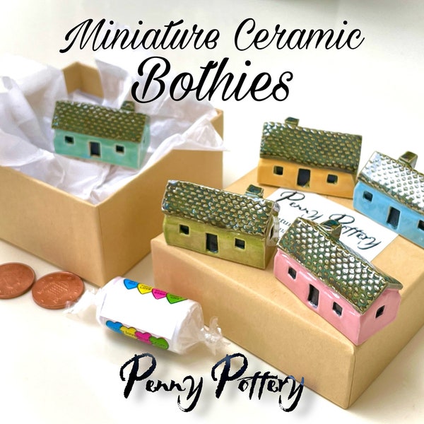 Miniature Ceramic Bothy in Gift Box. A handmade Penny Howarth Original. High-Fired Stoneware Ceramic. Mini House Collectable. 5 Wall Colours