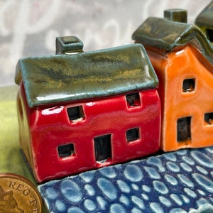 Miniature Ceramic Rainbow Row 4 House Cobblestone Street. Designer Artwork by Penny Howarth. Limited Edition Collectable Pottery Homes image 4