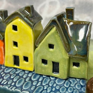 Miniature Ceramic Rainbow Row 4 House Cobblestone Street. Designer Artwork by Penny Howarth. Limited Edition Collectable Pottery Homes image 5