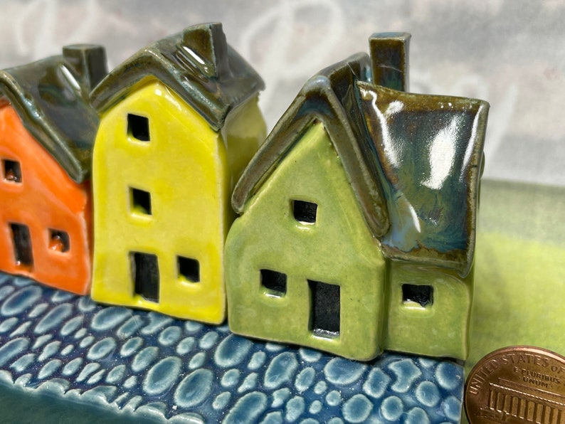 Miniature Ceramic Rainbow Row 4 House Cobblestone Street. Designer Artwork by Penny Howarth. Limited Edition Collectable Pottery Homes image 5