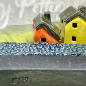 Miniature Ceramic Rainbow Row 4 House Cobblestone Street. Designer Artwork by Penny Howarth. Limited Edition Collectable Pottery Homes image 9