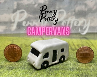 Miniature Ceramic Motorhome RV - in White - Handmade by Penny