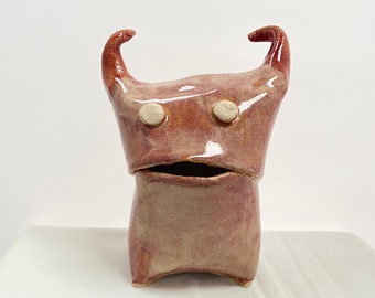 Jeff the Little Trouble - Ceramic Monster Worry Doll / Money Box Handmade by Penny