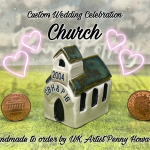 Custom Your Name Miniature Ceramic Church / Chapel / Parish. Wedding or Anniversary Gift, Favour, Table Decoration. Bespoke & Handmade. image 1