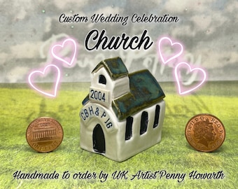 Custom “Your Name”  Miniature Ceramic Church / Chapel / Parish. Wedding or Anniversary Gift, Favour, Table Decoration. Bespoke & Handmade.