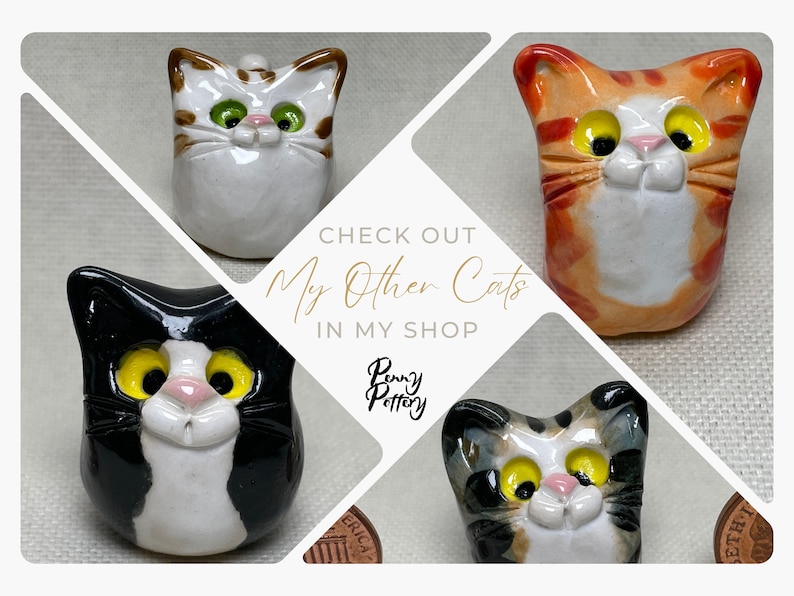 Miniature Ceramic Brown & White Cats. Cute fur baby characters sold individually. Handmade by collected UK artist Penny Howarth image 10