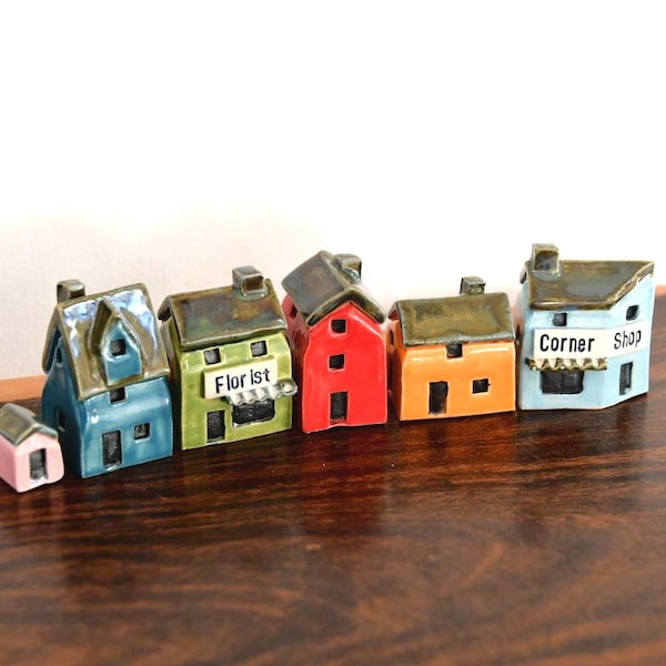 Housewarming Gift – Mini Ceramic Village Houses – Handmade Pottery Street Decor