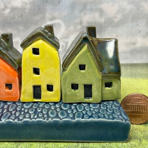 Miniature Ceramic Rainbow Row 4 House Cobblestone Street. Designer Artwork by Penny Howarth. Limited Edition Collectable Pottery Homes image 3