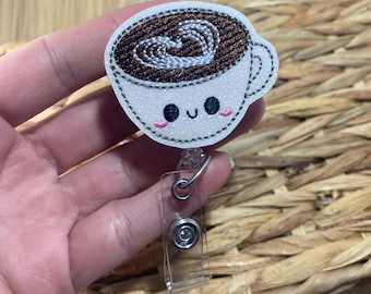 Nurse gift, kawaii latte ID holder, smiley coffee nurse badge , coffe lover badge, coffee cup badge reel, healthcare badge reel, office gift