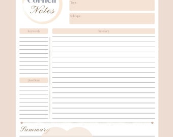 Student Productivity | Cornell Notes Page - Blush