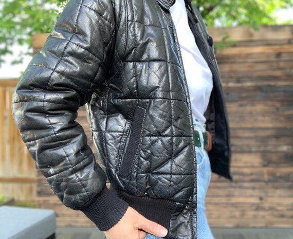 Black leather bomber jacket