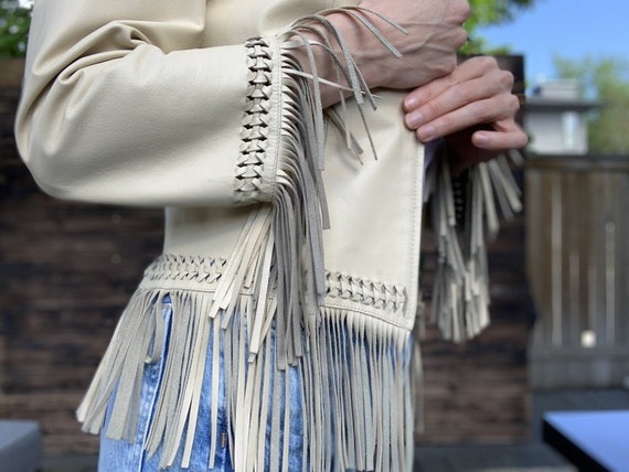 Fringe cream leather jacket
