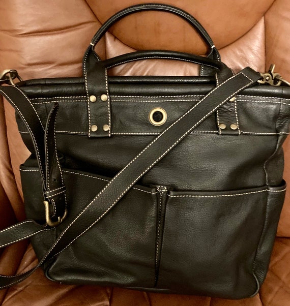 Designer Levenger Messenger Black Leather Bag