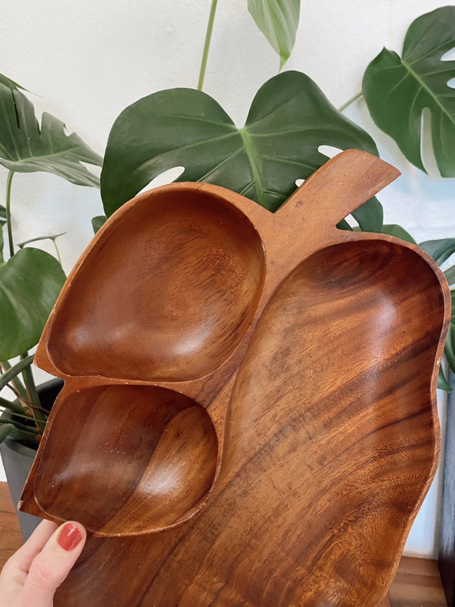 Wooden Divided Tray Leaf Shape Etsy