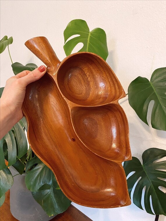 Wooden Divided Tray Leaf Shape Etsy