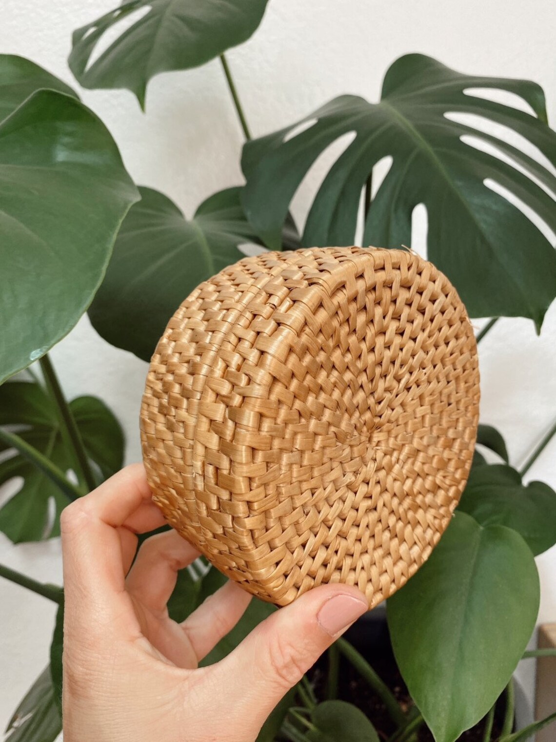 Set of 5 wicker coasters With storage basket Etsy