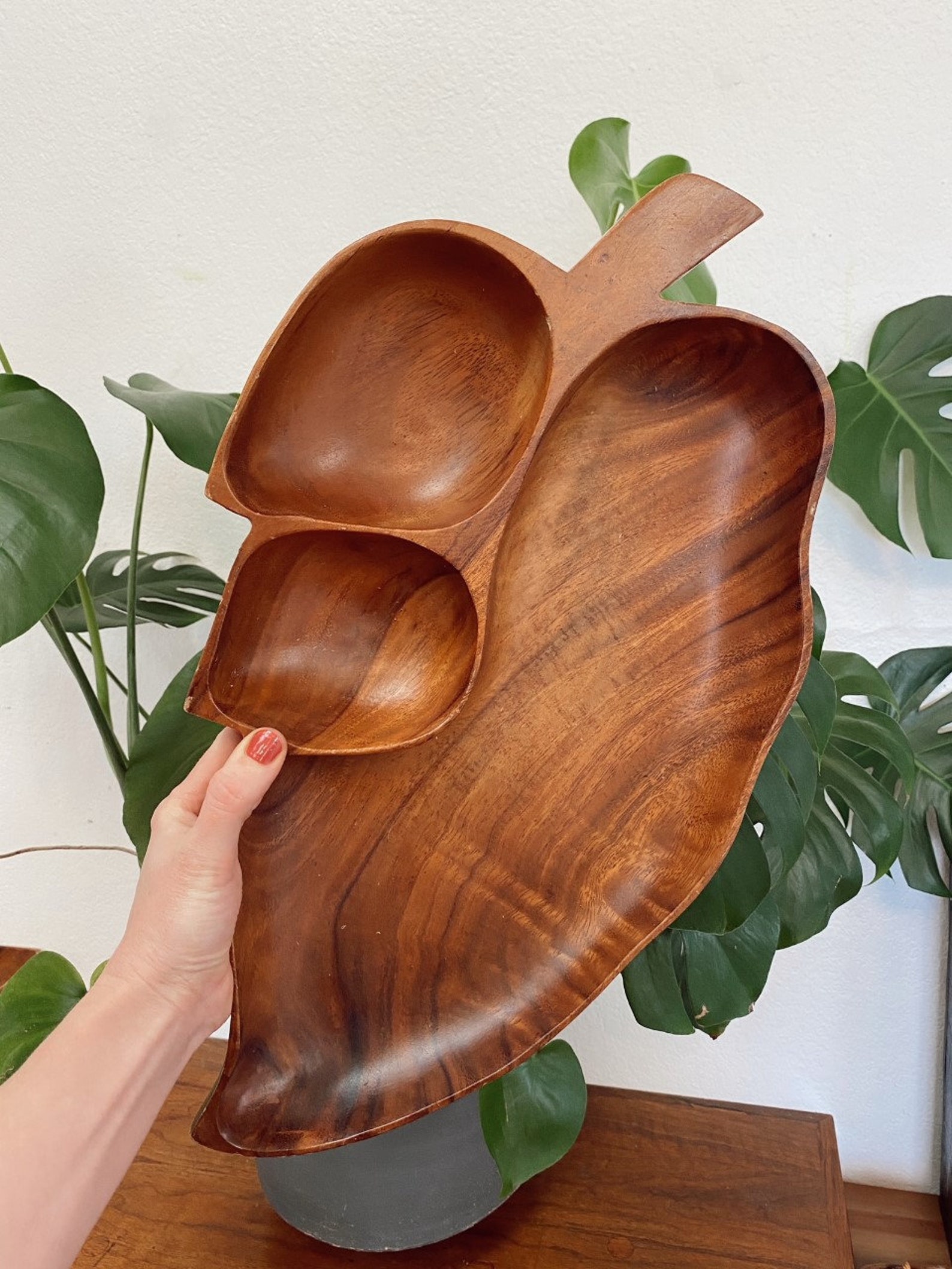 Wooden Divided Tray Leaf Shape Etsy