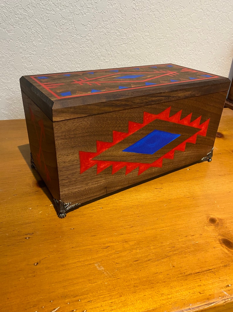 Decorative Walnut Box With Hinged Lid Etsy