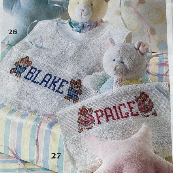 Baby/Toddler Bibs- Boy/Girl Bears Cross stitched