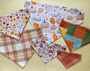 Slip Over The Collar Fall Dog Bandana: Handmade Birthday Holiday Cotton Dog Scarf