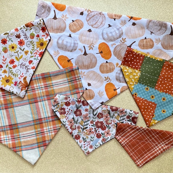 Slip Over The Collar Fall Dog Bandana: Handmade Birthday Holiday Cotton Dog Scarf