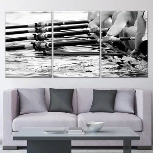Sweeping Row Canvas Wall Art, Rowing Team in Action Print, Sports Enthusiast Decor, Regatta Race Artwork, Inspirational Athletic Rowing Art