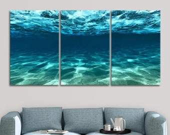 Underwater Wall Art Sun Rays Under Water Canvas Undersea Canvas Print  Underwater home decor Underwater Print Wall Decor Blue Wall Art