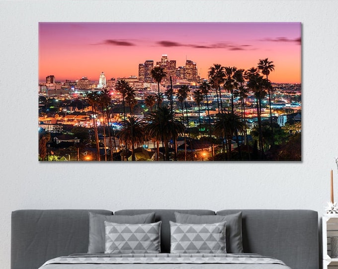 Los Angeles Skyline Canvas Print, Modern Wall Art, Cityscape Photography, Urban Home Decor, LA Artwork, Living Room Art Piece, California