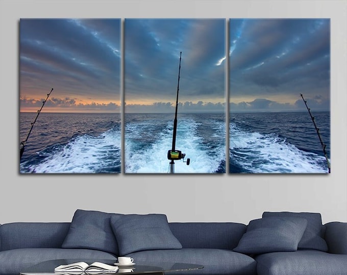 Deep Sea Fishing Canvas Wall Art, Fishing Boat, Fisherman Poster, Fishing Wall Decor, Ocean Fishing Art, Fisherman Gift, Fishing Artwork
