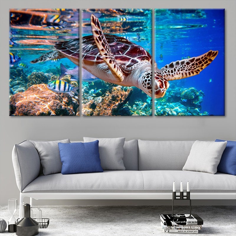 Sea Turtle Wall Art for Bedroom Sea Turtle Painting Canvas - Etsy