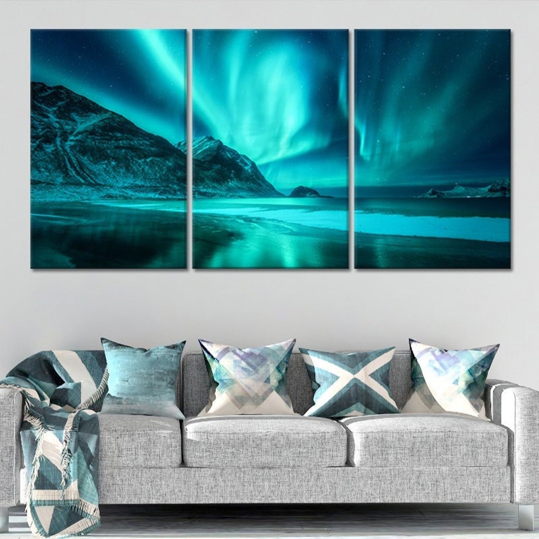 Northern Lights Canvas Wall Art Set Aurora Borealis, Nature Wall Decor, Alaska Lights Art