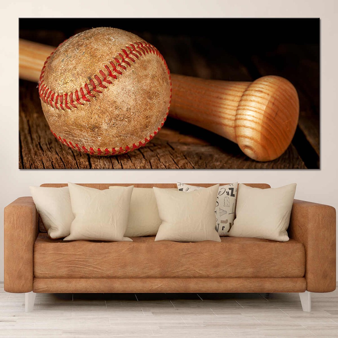 Old Baseball and Bat Canvas Wall Art Etsy