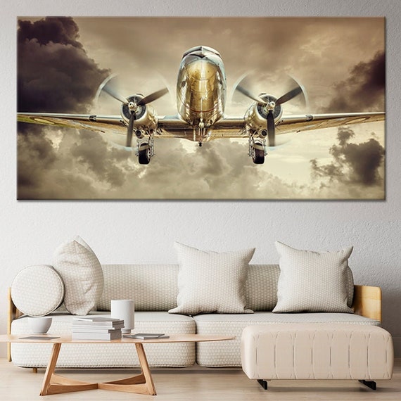 Gold Vintage Airplane Multi Panel Canvas Wall Art Etsy