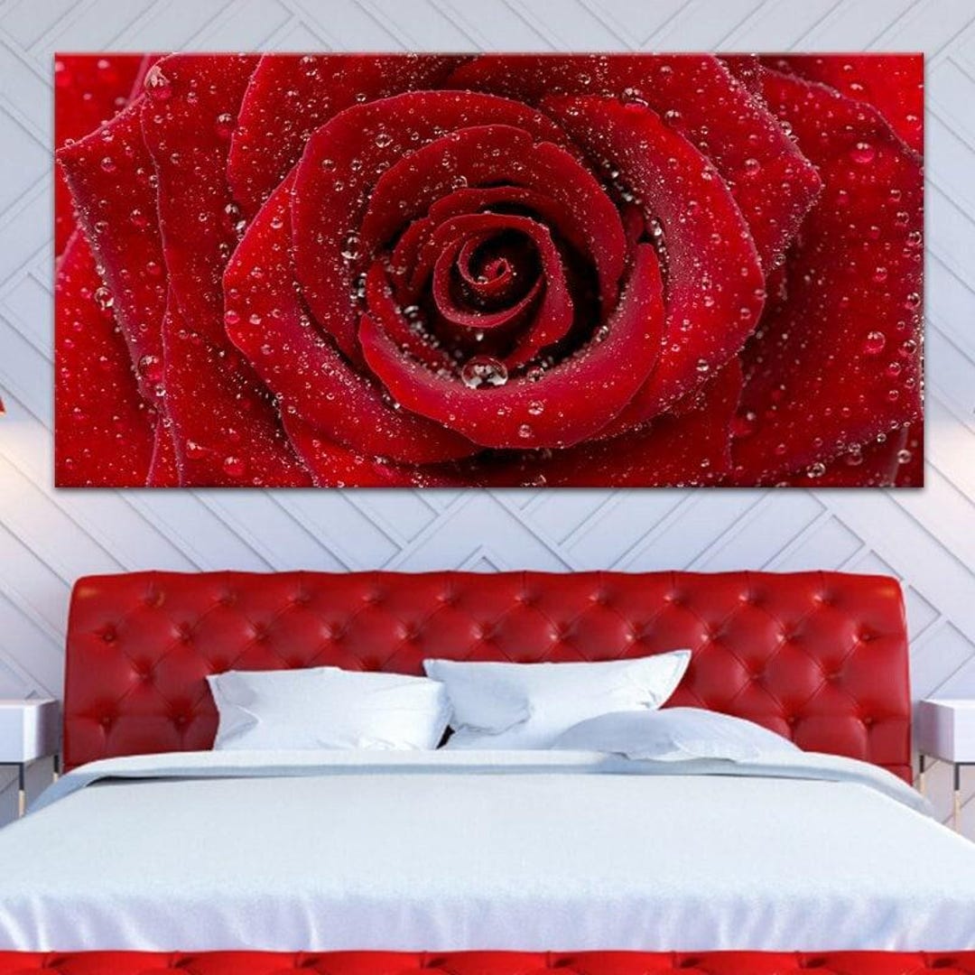 Floral Wall Art, Large Red Rose Canvas Print Artwork, Romantic Bold ...