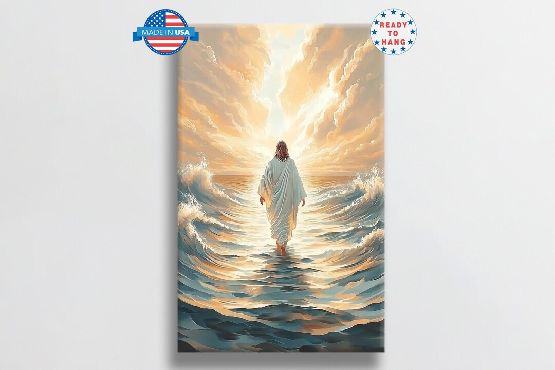 Jesus Walks on Water Canvas Wall Art, Modern Bible Art, Large Bible ...