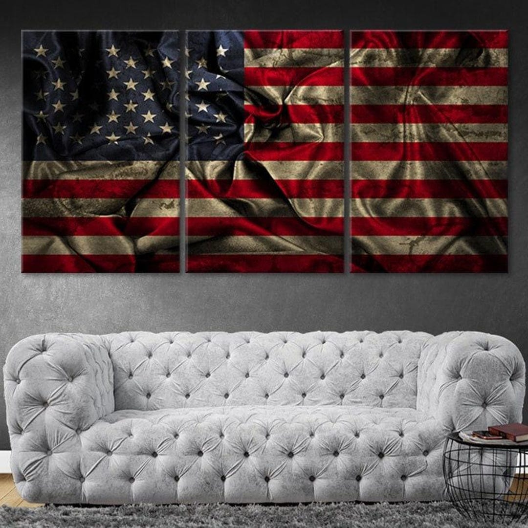 Flag Wall Art, Large Rustic American Flag Canvas, Patriotic USA Decor ...