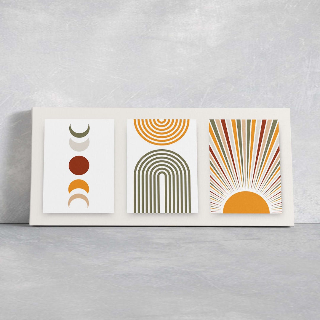Boho Sun & Moon Canvas Mid-century Modern Wall Art Bohemian - Etsy